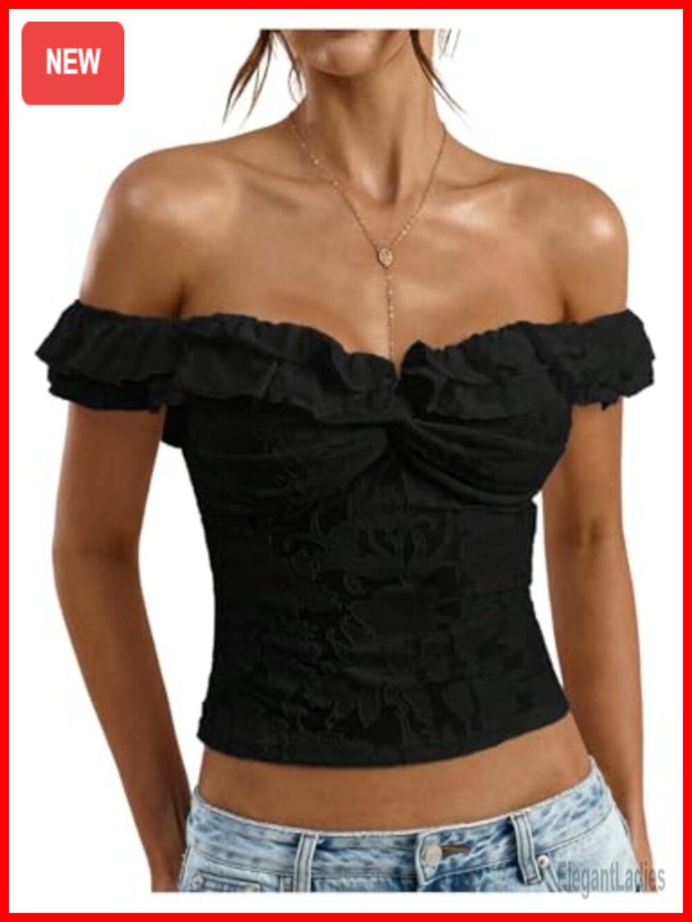 Lace Off The Shoulder Sheer Mesh Ruffle Crop Top
